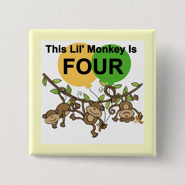 Swinging Monkeys 4th Birthday Tshirts and Gifts Button (Front)