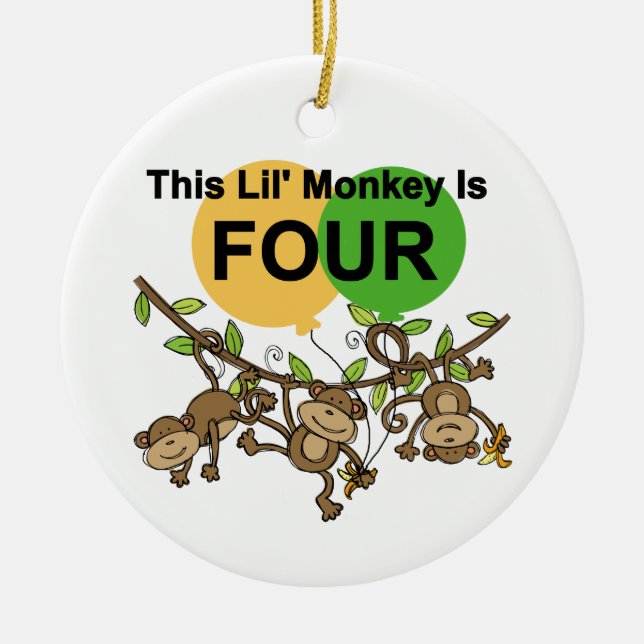 Swinging Monkeys 4th Birthday Tshirts and Gifts Ceramic Ornament (Front)