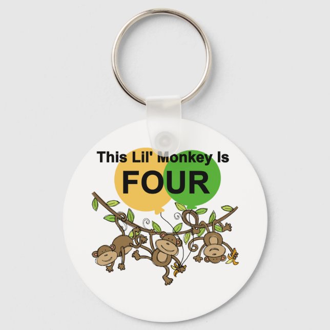 Swinging Monkeys 4th Birthday Tshirts and Gifts Keychain (Front)