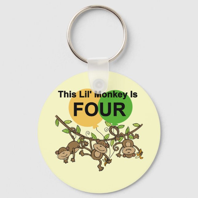 Swinging Monkeys 4th Birthday Tshirts and Gifts Keychain (Front)