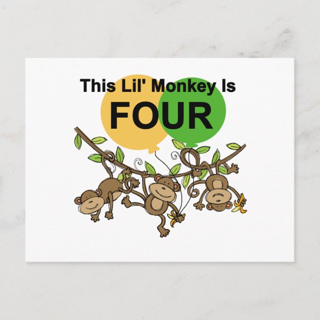 Swinging Monkeys 4th Birthday Tshirts and Gifts Postcard (Front)