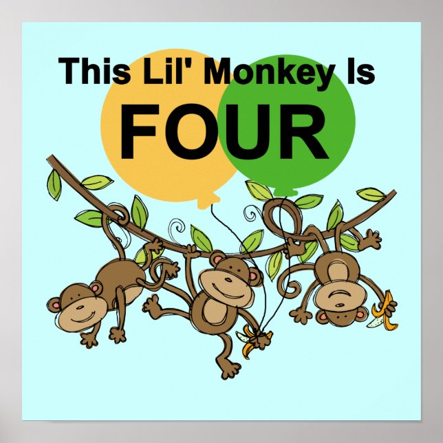 Swinging Monkeys 4th Birthday Tshirts and Gifts Poster (Front)