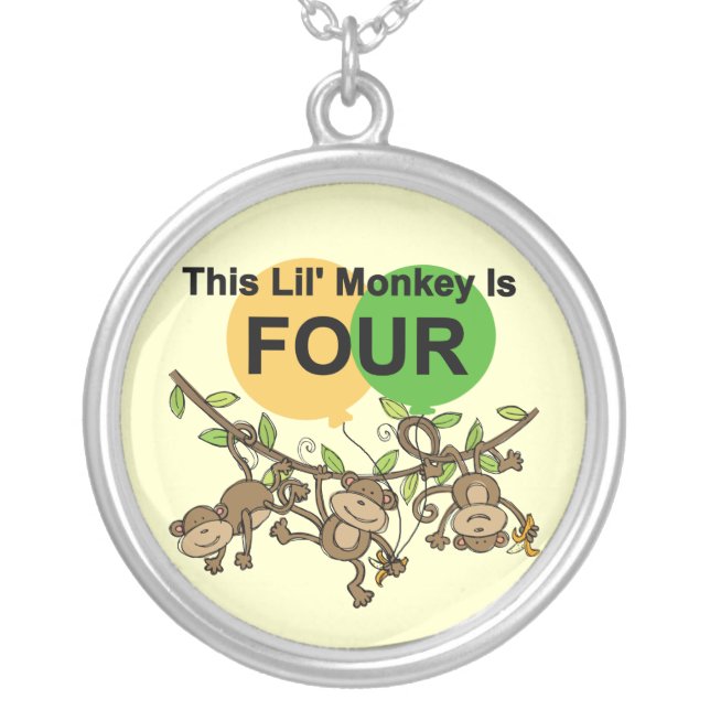 Swinging Monkeys 4th Birthday Tshirts and Gifts Silver Plated Necklace (Front)