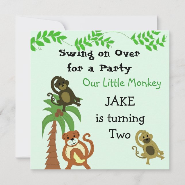 Swinging Monkeys Birthday Invitation (Front)