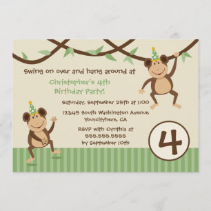 Swinging monkeys boy's birthday party invitation