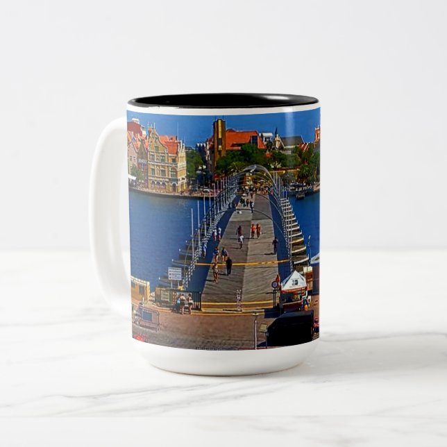 Swinging Old lady Curacao Bridge Two-Tone Coffee Mug (Front Left)