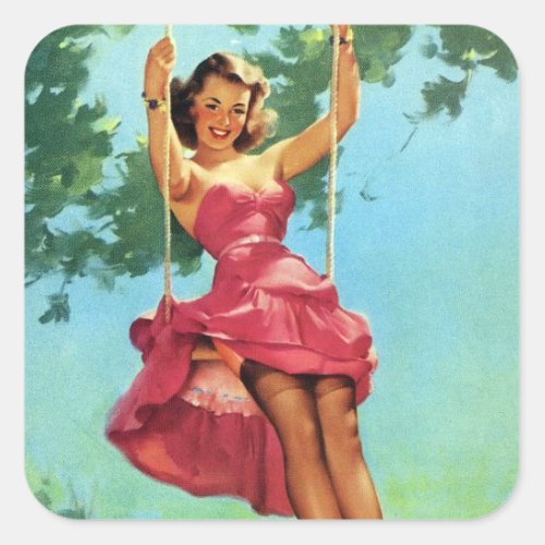 Swinging Pin Up Square Sticker