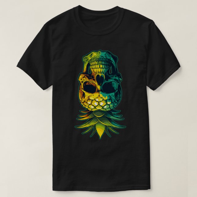Swinging Pineapple Skull Funny Upside Down Pineapp T-Shirt (Design Front)