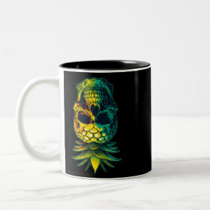 Swinging Pineapple Skull Funny Upside Down Pineapp Two-Tone Coffee Mug