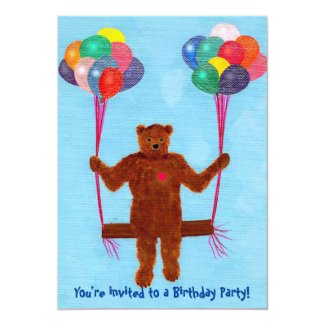 Swinging Teddy Bear Balloon Swing Birthday Invites