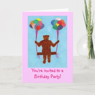 Swinging TeddyBear Birthday Party Invitation Cards