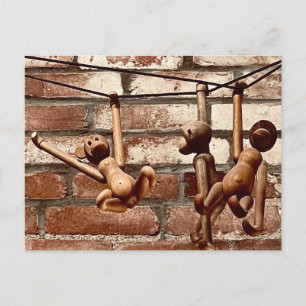 Swinging Wooden Toy Three Monkeys PostCard
