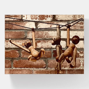 Swinging Wooden Toy Three Monkeys PostCard Paperweight