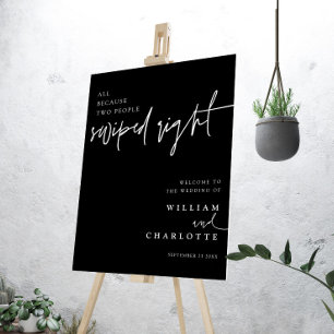 Swipe Right Black Minimalist Wedding Welcome Sign