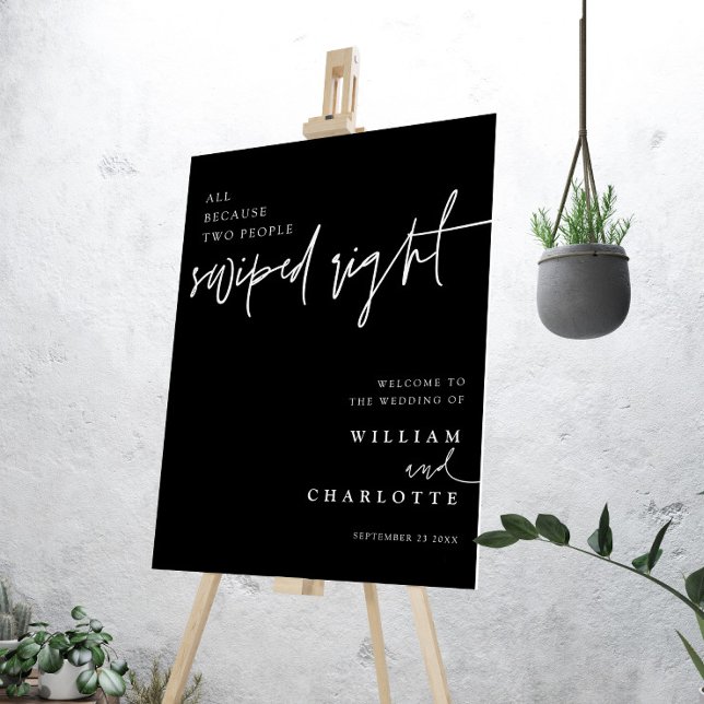 Swipe Right Black Minimalist Wedding Welcome Sign (Creator Uploaded)