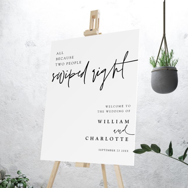 Swipe Right Modern Minimalist Wedding Welcome Sign (Creator Uploaded)