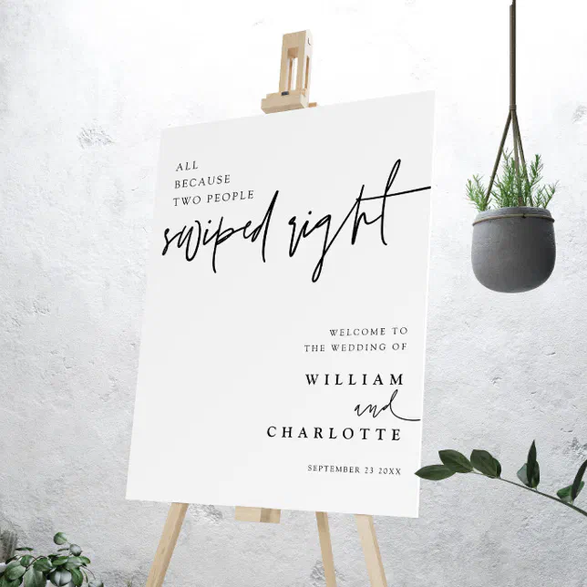 Swipe Right Modern Minimalist Wedding Welcome Sign | Zazzle