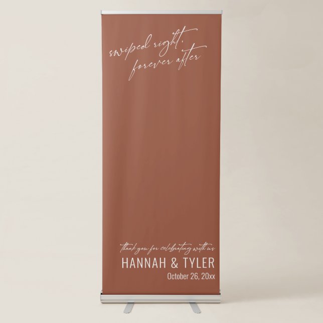 "Swiped Right, Forever After" Terracotta Wedding Retractable Banner (Front)