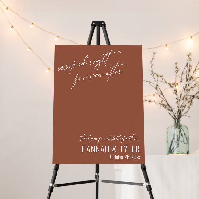 Swiped Right Forever After Terracotta Wedding Sign (In Situ (Stand))
