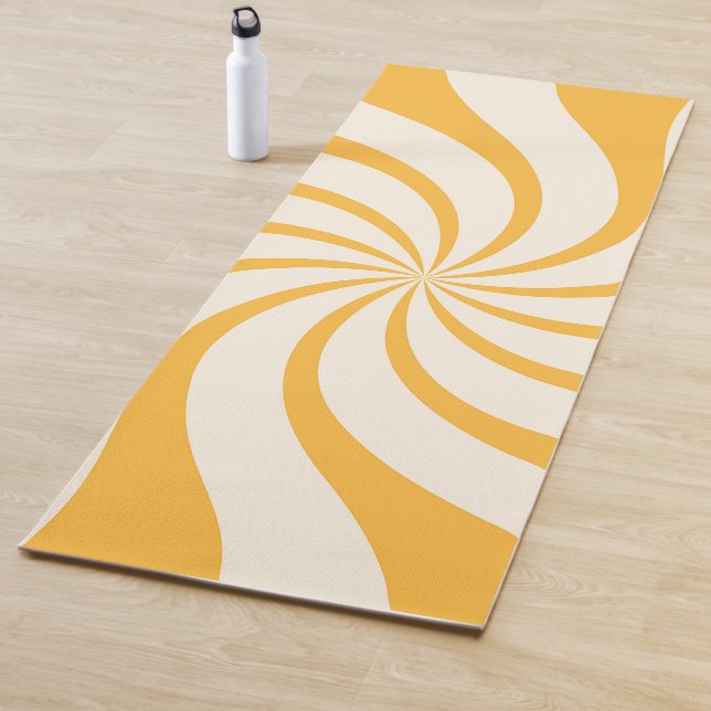 Swirl Abstract Pattern in yellow and Almond Cream Yoga Mat (In Situ)