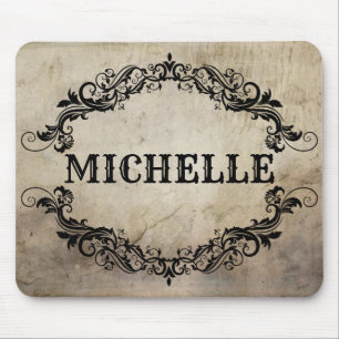 Swirl and Flourish antique vintage gothic your nam Mouse Pad