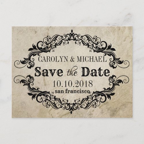 Swirl and Flourish antique Wedding Save the Date Announcement Postcard