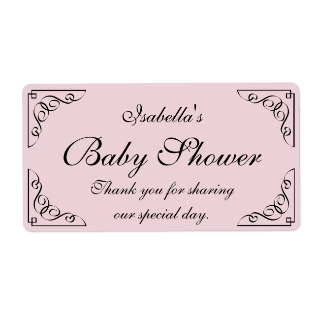 Swirl and flourish baby shower water bottle labels (Front)