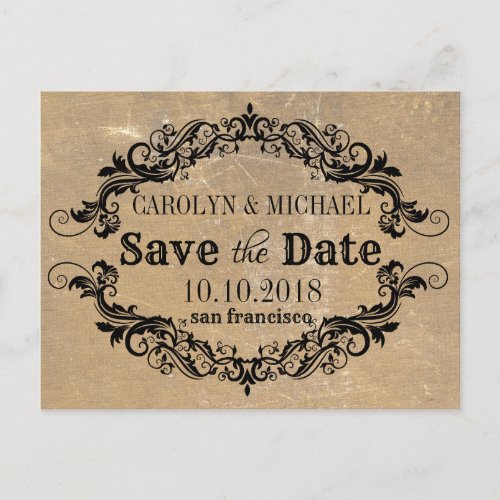 Swirl and Flourish old paper Wedding Save the Date Announcement Postcard