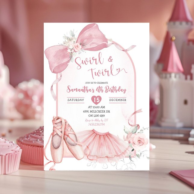 Swirl and Twirl Ballerina Pink Coquette Birthday Invitation (Creator Uploaded)