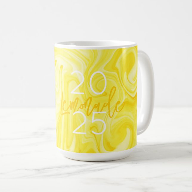 Swirl Art LEMONADE Yellow Preppy Modern YEAR Fun Coffee Mug (Front Right)