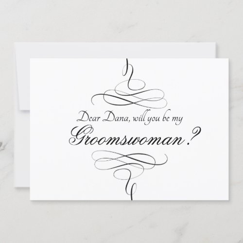 Swirl Black And White Will You Be My Groomswoman  Invitation