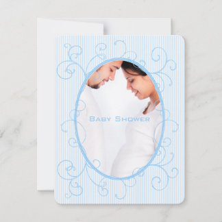 Swirl Blue Stripes on White Photo Baby Boy Shower Invitation