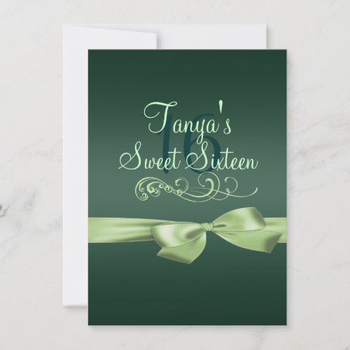 Swirl &amp; Bow Green Birthday Invite