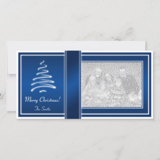 Swirl Christmas Tree in Blue and White Photo Card