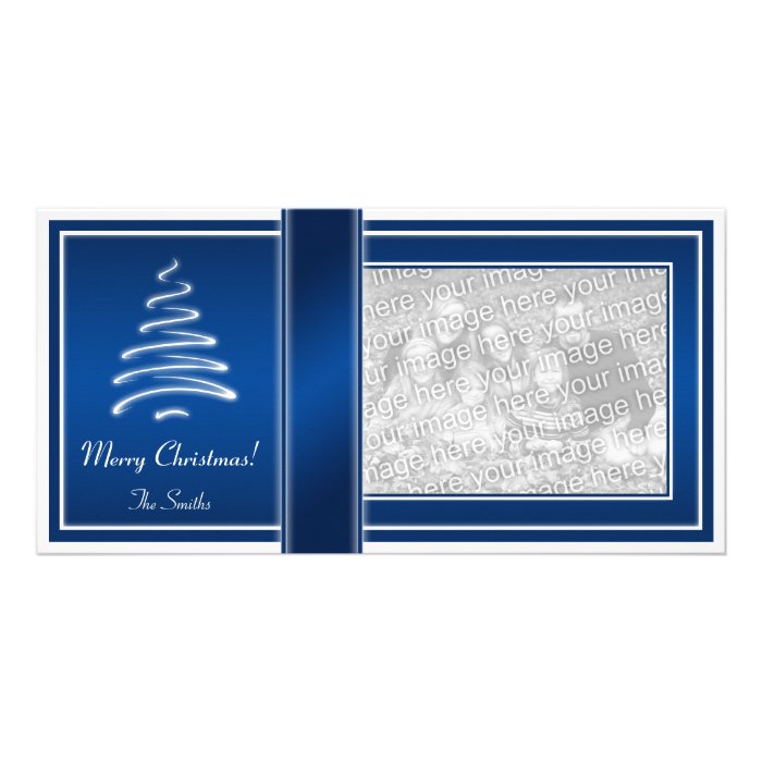 Swirl Christmas Tree in Blue and White Photo Card