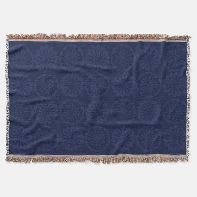 Swirl Circle Tile Pattern Blue Throw Blanket (Front)