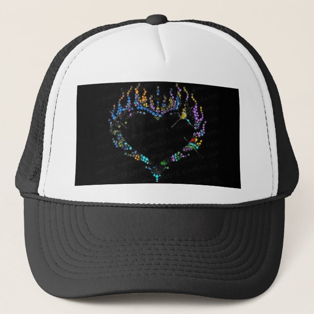 Swirl Color Rhinestone Flaming Heart Baseball Hat (Front)