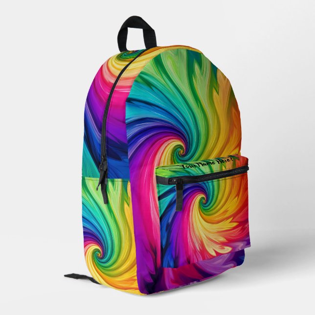 Swirl Colorful Name Printed Backpack (Back Corner Left)