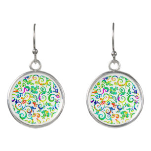 Swirl colorful watercolor flowers earrings