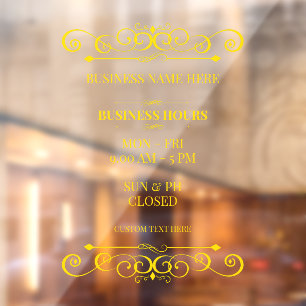 Swirl Elegant Business Opening Time Hours Window Cling