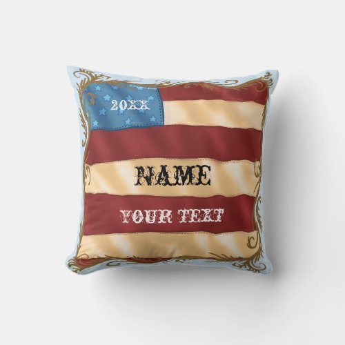 Swirl Flag custom name Throw Pillow