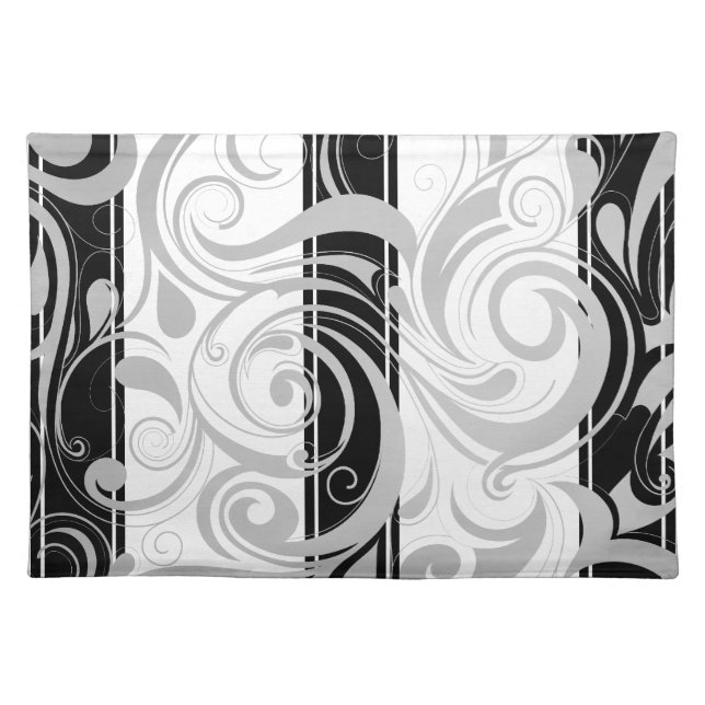 Swirl Floral Gray Black White Placemat (Front)