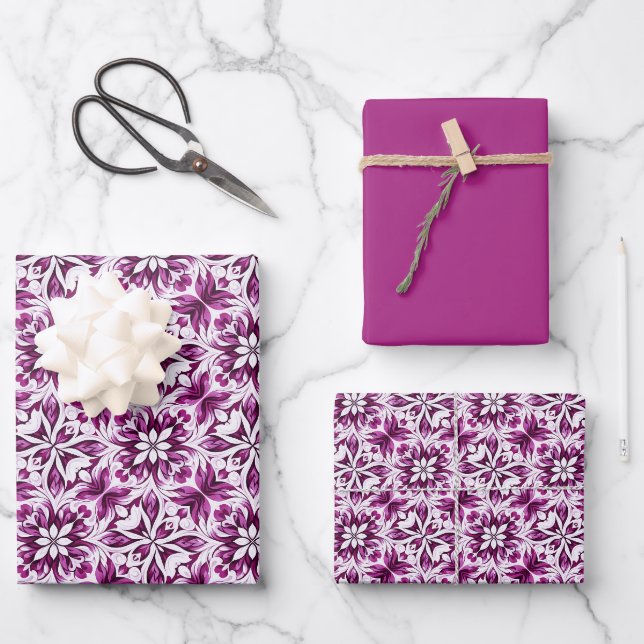 Swirl Floral Tile Pattern – in pink Wrapping Paper Sheets (Front)