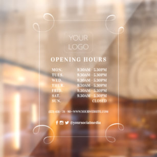 Swirl Frame Custom Business Logo Opening Hours Window Cling