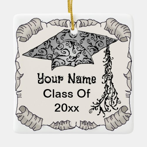 Swirl Grad Cap Graduation  Ceramic Ornament