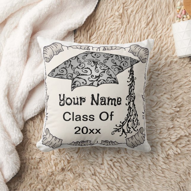 Swirl Grad Cap Graduation  Throw Pillow (Blanket)