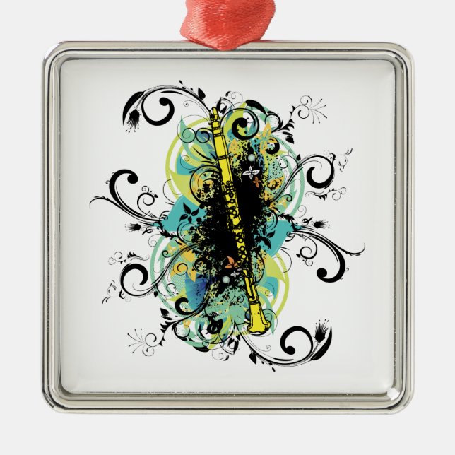 Swirl Grunge Clarinet Metal Ornament (Front)