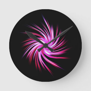 Swirl - Hot Pink White Black Round Clock