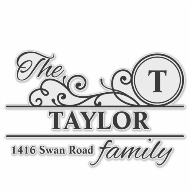 Swirl Initial Personalized Family Mailbox Sticker (Front)