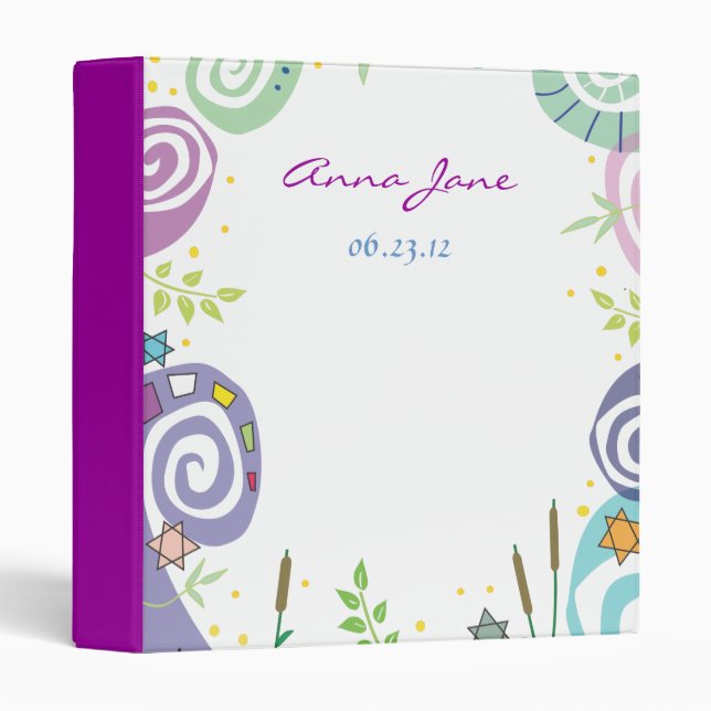 Swirl Invitation Bat Mitzvah Jewish Wedding White Binder (Front/Spine)